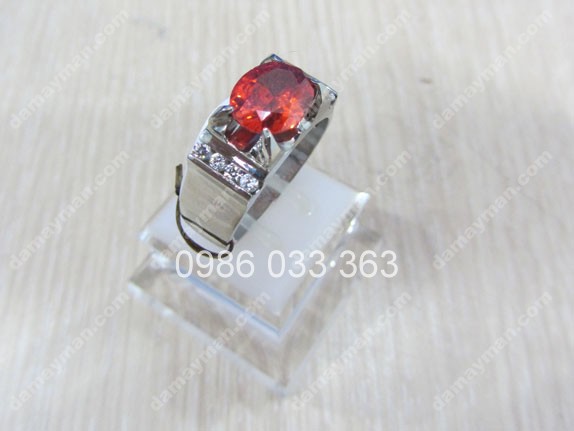 Nhẫn Inox Đá Topaz Đỏ