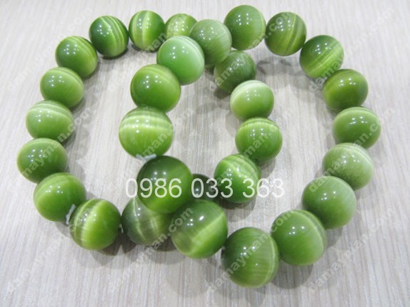Vòng Tay Đá Mắt Mèo Xanh Lá Cây 12ly