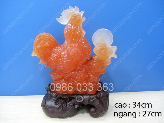 Gà Trống Đá Cam Nhỏ Đế Gỗ