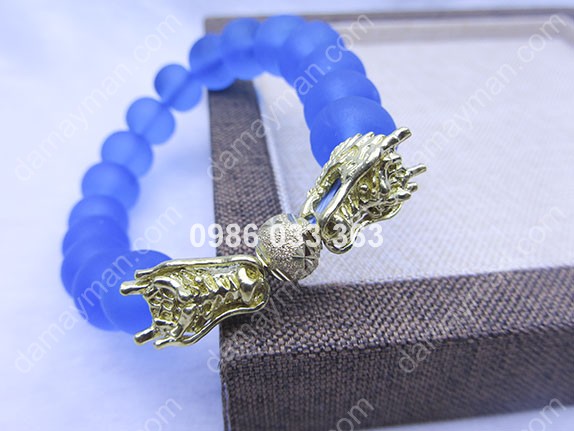 Lắc Tay Lưu Ly Xanh 12ly Phối Rồng