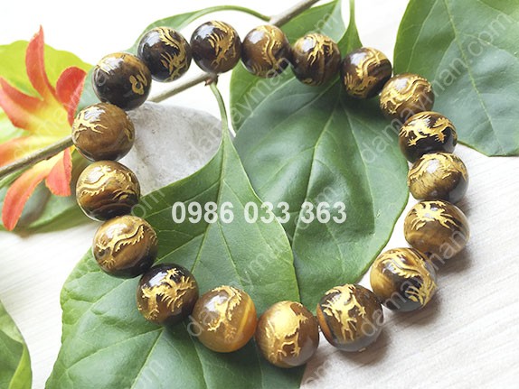 Lắc Tay Đá Mắt Hổ Chạm Rồng 10li