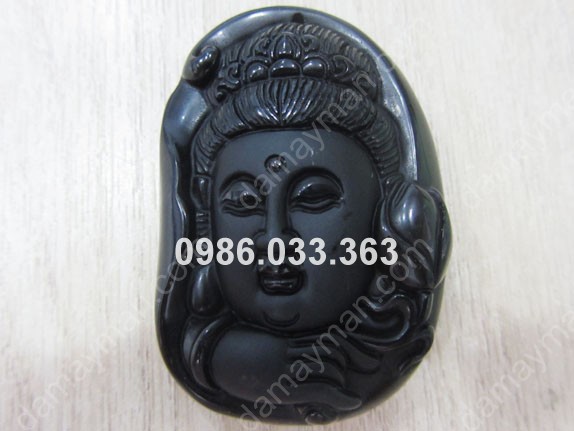Mặt Dây Chuyền Phật Bà Đá Thiên Thạch Đen