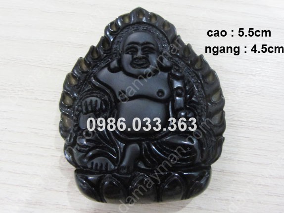 Mặt Dây Chuyền Phật Di Lạc Đá Thiên Thạch Đen