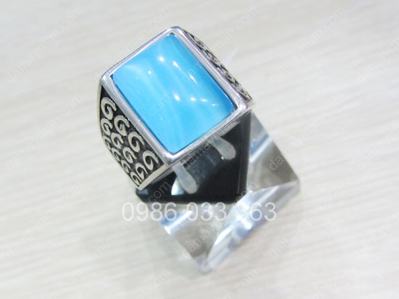Nhẫn Inox Mỹ Đá Mắt Mèo Xanh