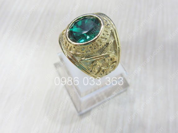 Nhẫn Inox Xi Vàng Đá Topaz Xanh