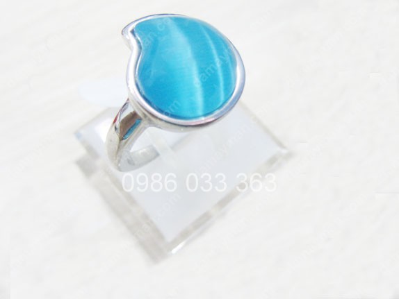 Nhẫn Inox Nữ Đá Mắt Mèo Xanh