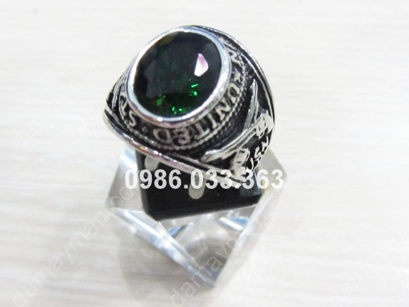 Nhẫn Inox Nam Đá Topaz Xanh Lá
