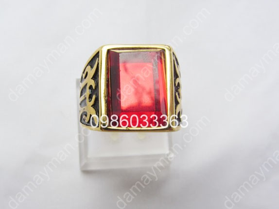 Nhẫn Nam Inox Xi Vàng Đá Topaz Đỏ