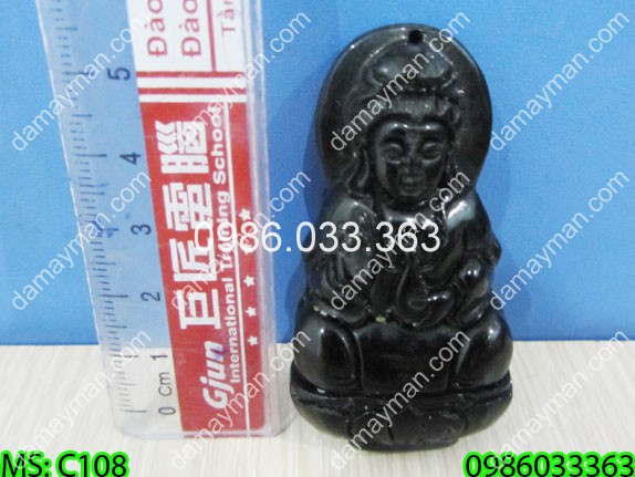 Mặt Dây Chuyền Phật Bà Đá Thiên Thạch Đen